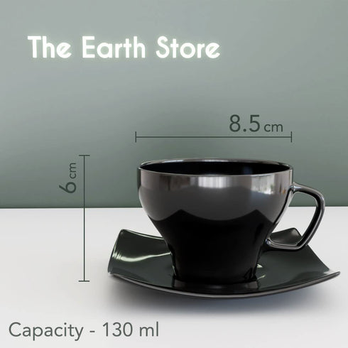 Set of 6 Black Ceramic Tea Cup Set with Saucer - The Earth Store - Tea Sets